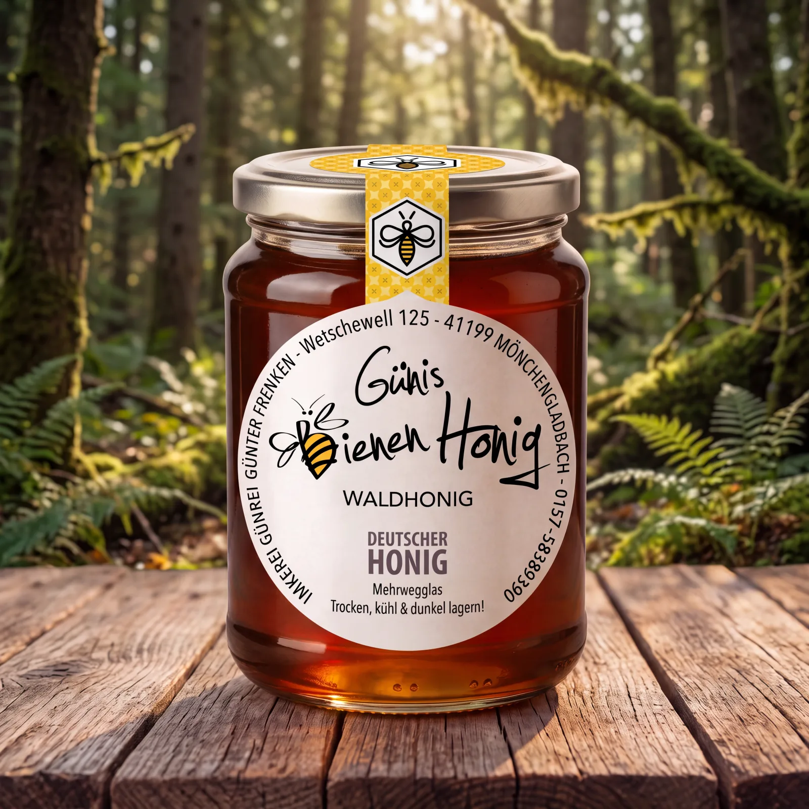 Waldhonig von Günis Bienenhonig aus Mönchengladbach, 500 g Mehrwegglas